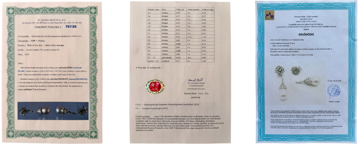 Certifkát k náušnicím od Carla Bucherera